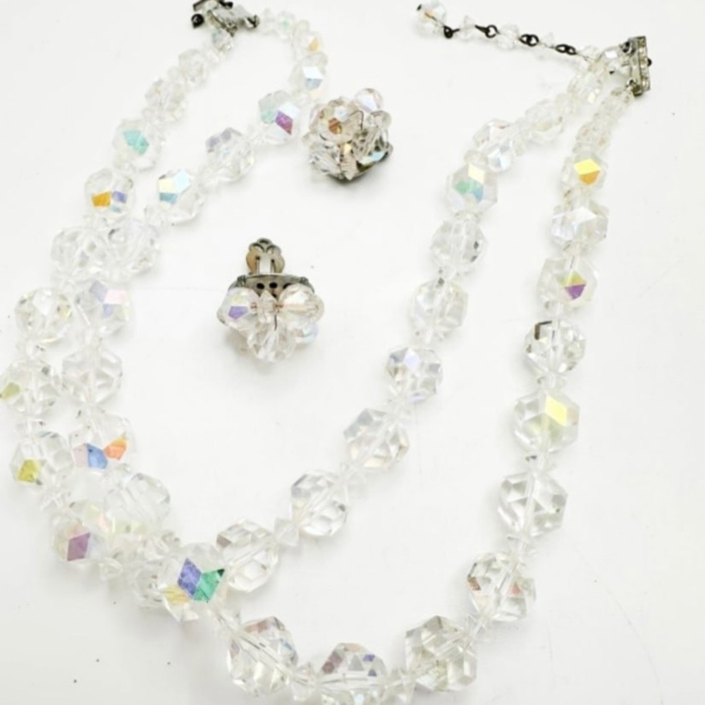 Vintage Crystal Necklace &‎ Earring Set
